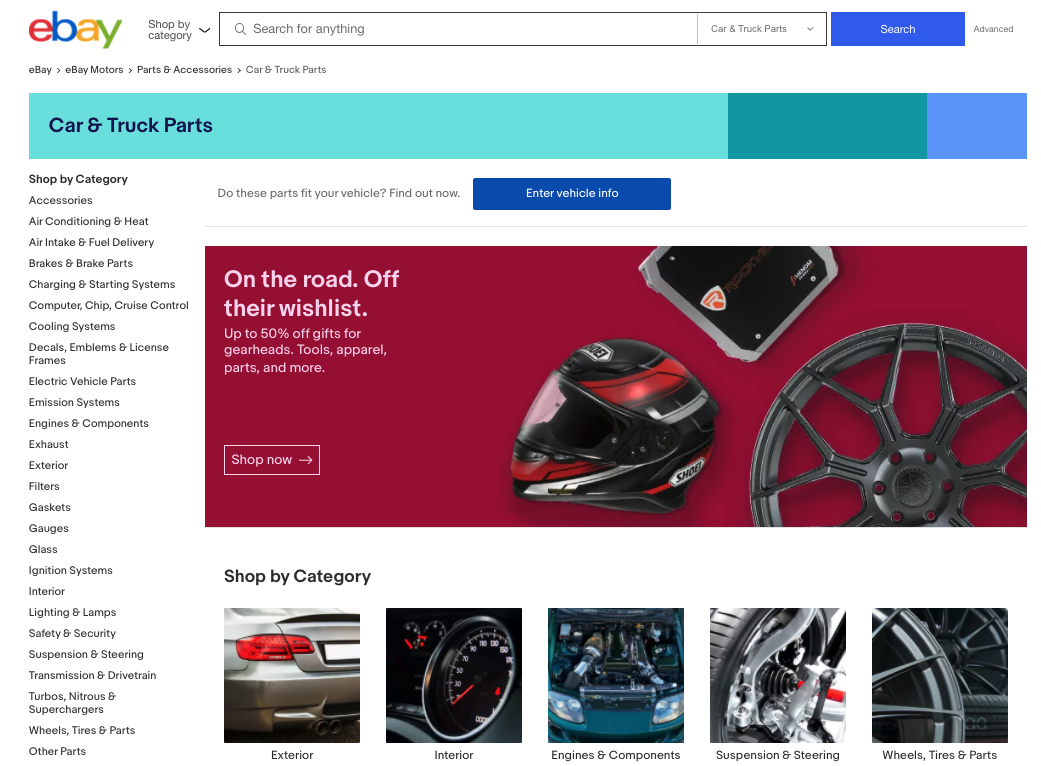 eBay Motors Parts Screen